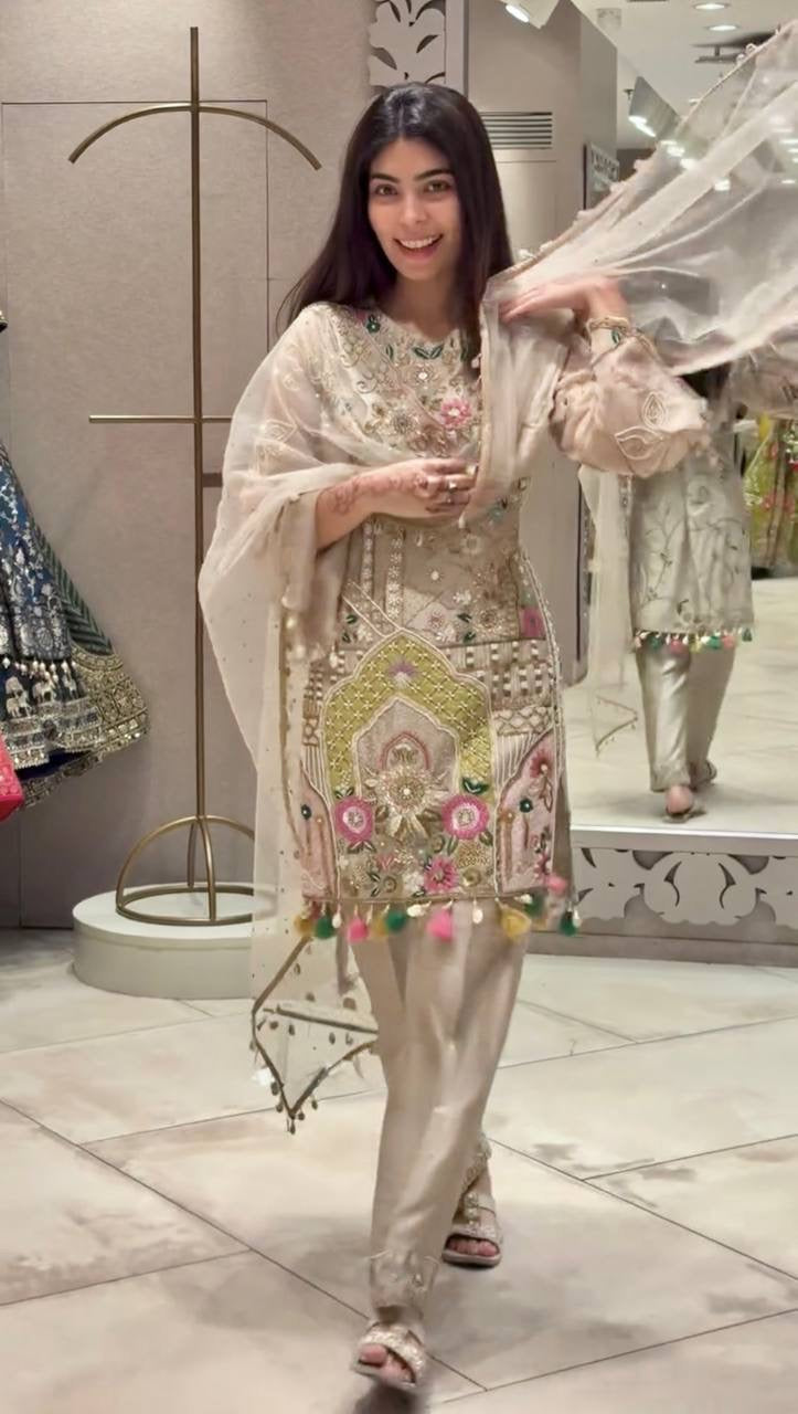 Signature Party Wear Georgette Mirror-Work Ensemble