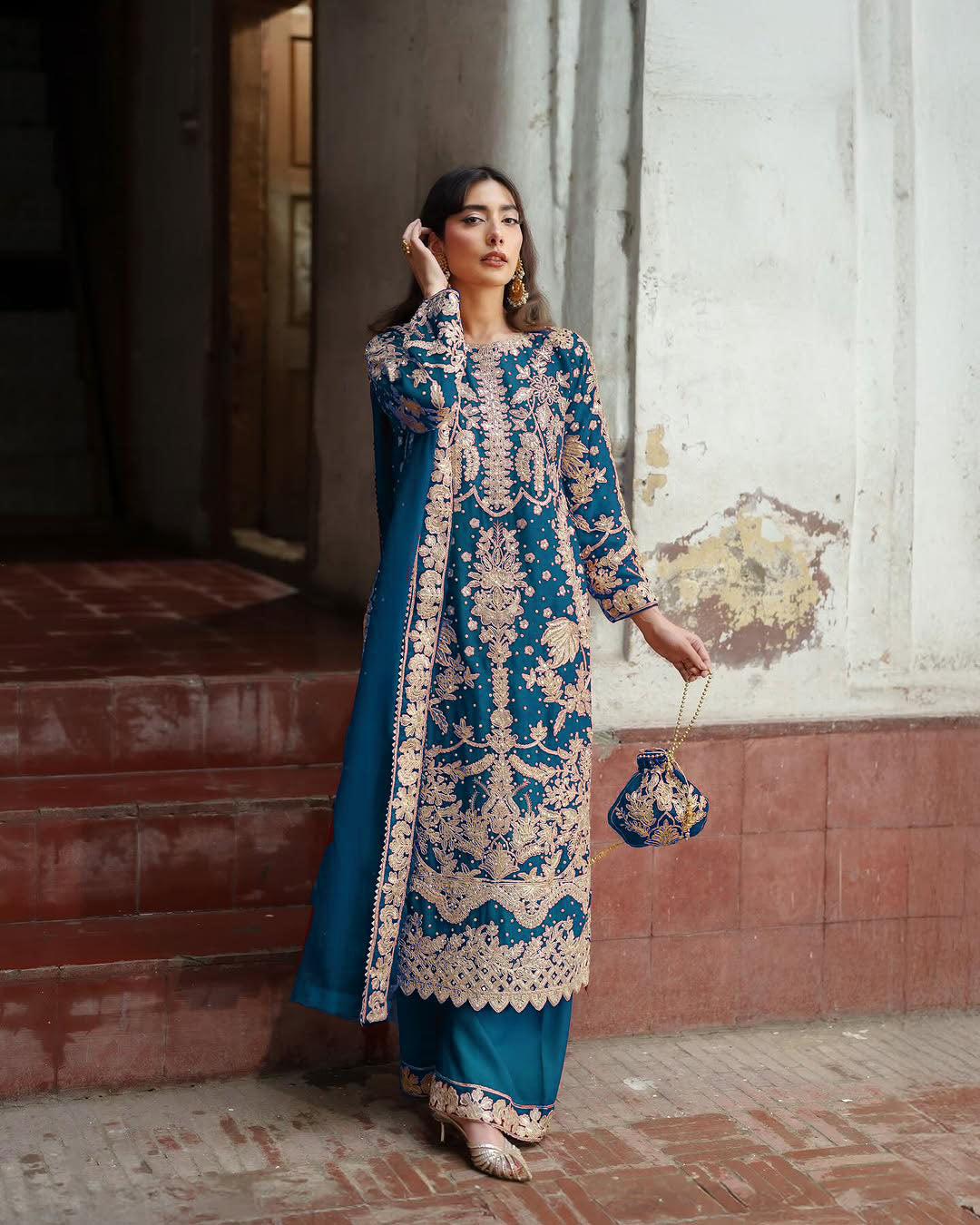 Elegant Embroidered Sequin Designer Suit Three Piece Set with Dupatta