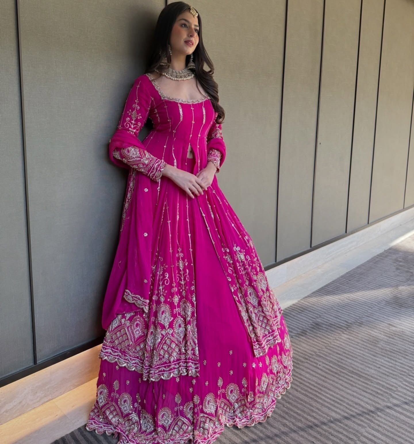 Indian Wedding Wear Embroidered Pink Anarkali Dress