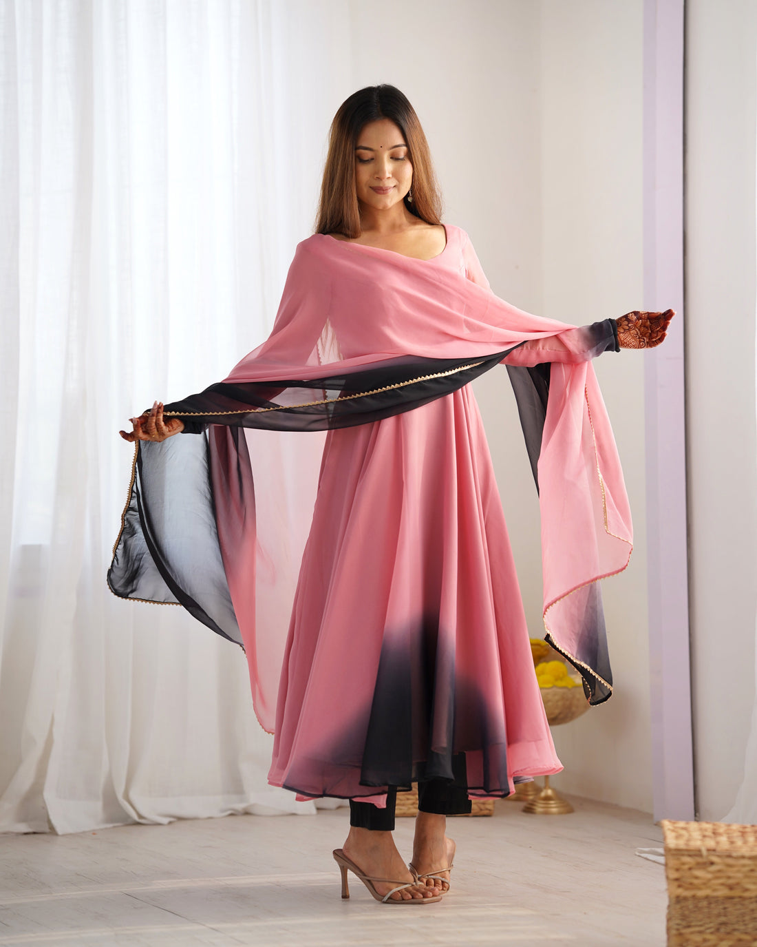 Onion Pink Perfect Fox Georgette Anarkali Gown Set