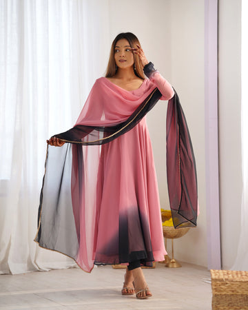Onion Pink Perfect Fox Georgette Anarkali Gown Set