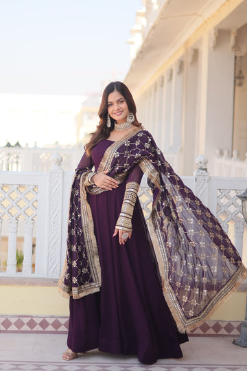 Sequins Embroidered Faux Blooming Gown With Designer Dupatta