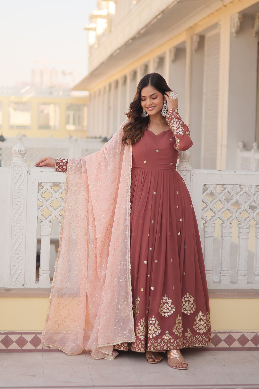Premium Luxury Zari Thread & Sequins Embroidery Gown With Dupatta