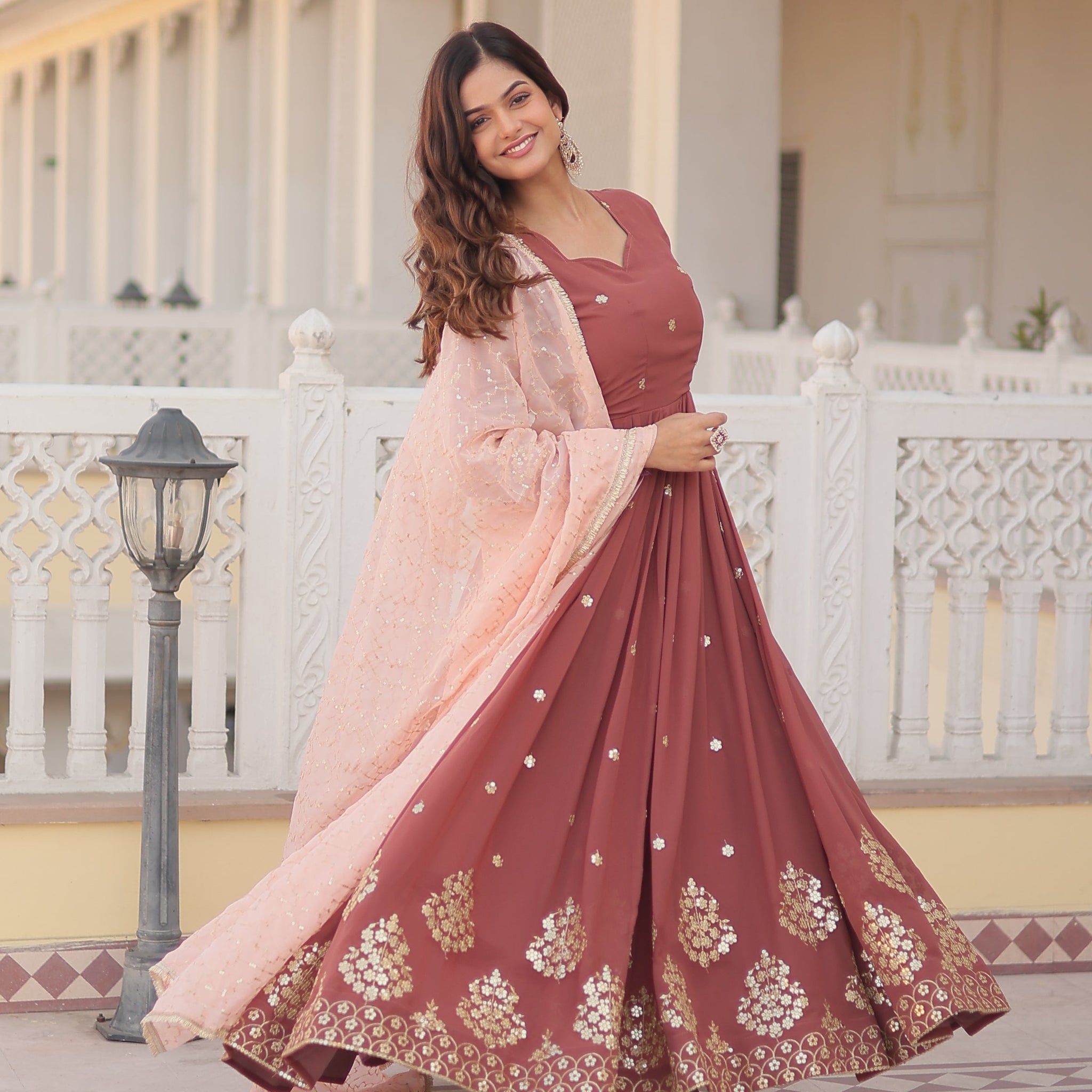 Premium Luxury Zari Thread & Sequins Embroidery Gown With Dupatta
