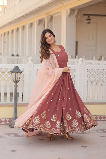 Premium Luxury Zari Thread & Sequins Embroidery Gown With Dupatta