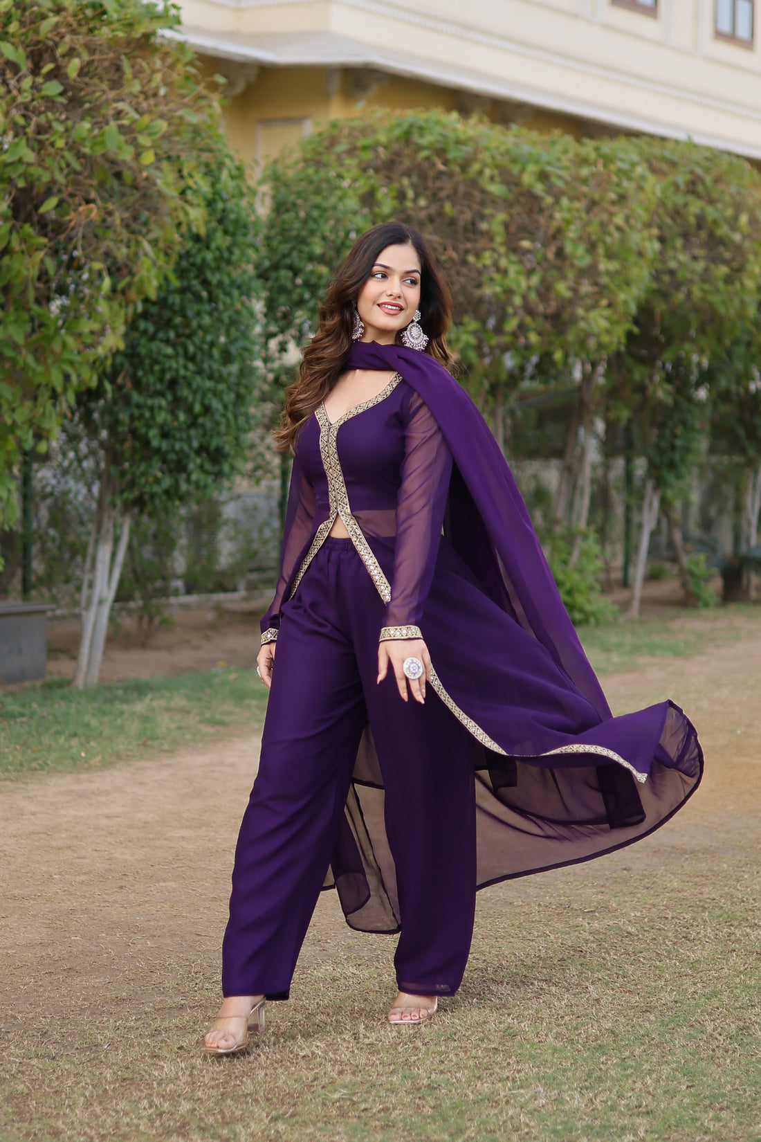 Ethnic Koti Style Georgette Kurti Palazzo & Dupatta Set