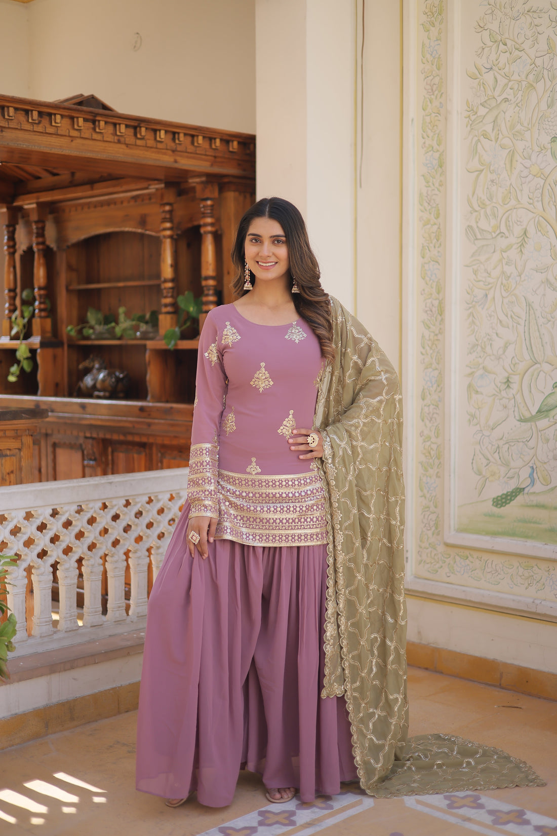Opulent Embroidered Georgette  Suit ,Sharara With Dupatta