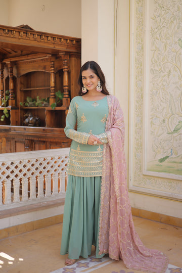 Opulent Embroidered Georgette  Suit ,Sharara With Dupatta