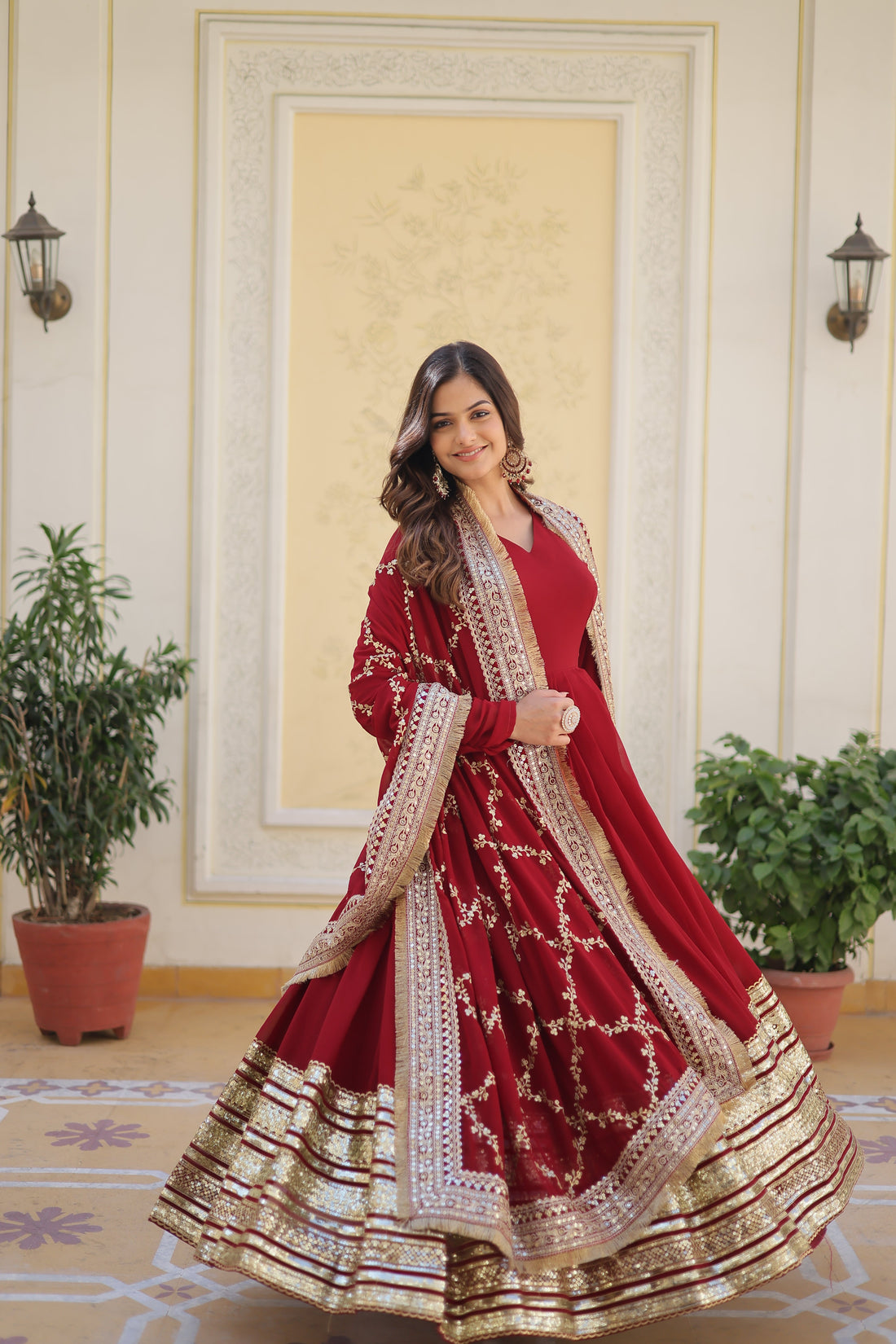 Ineffable Wedding Wear Gown With Embroidered Dupatta