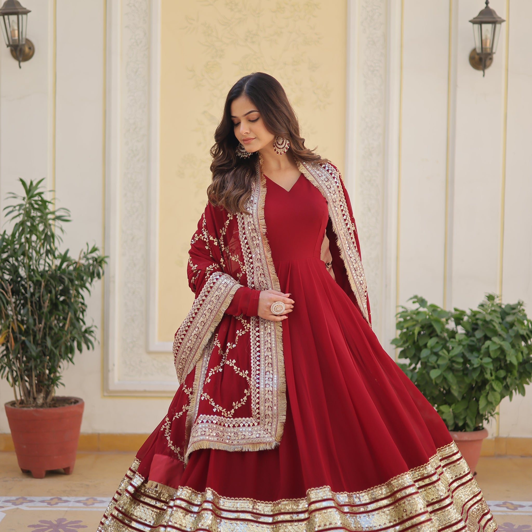 Ineffable Wedding Wear Gown With Embroidered Dupatta