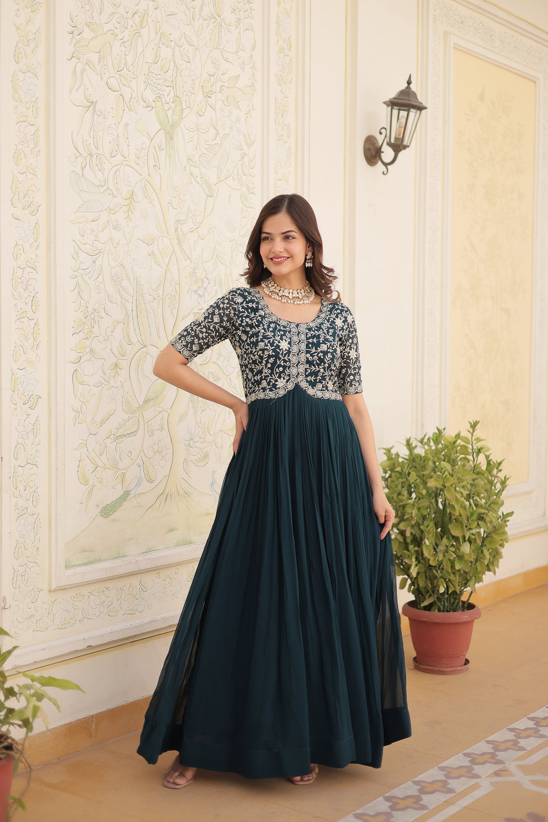 Classy Faux Georgette Trending Heavy Work Fully Stitched Gown