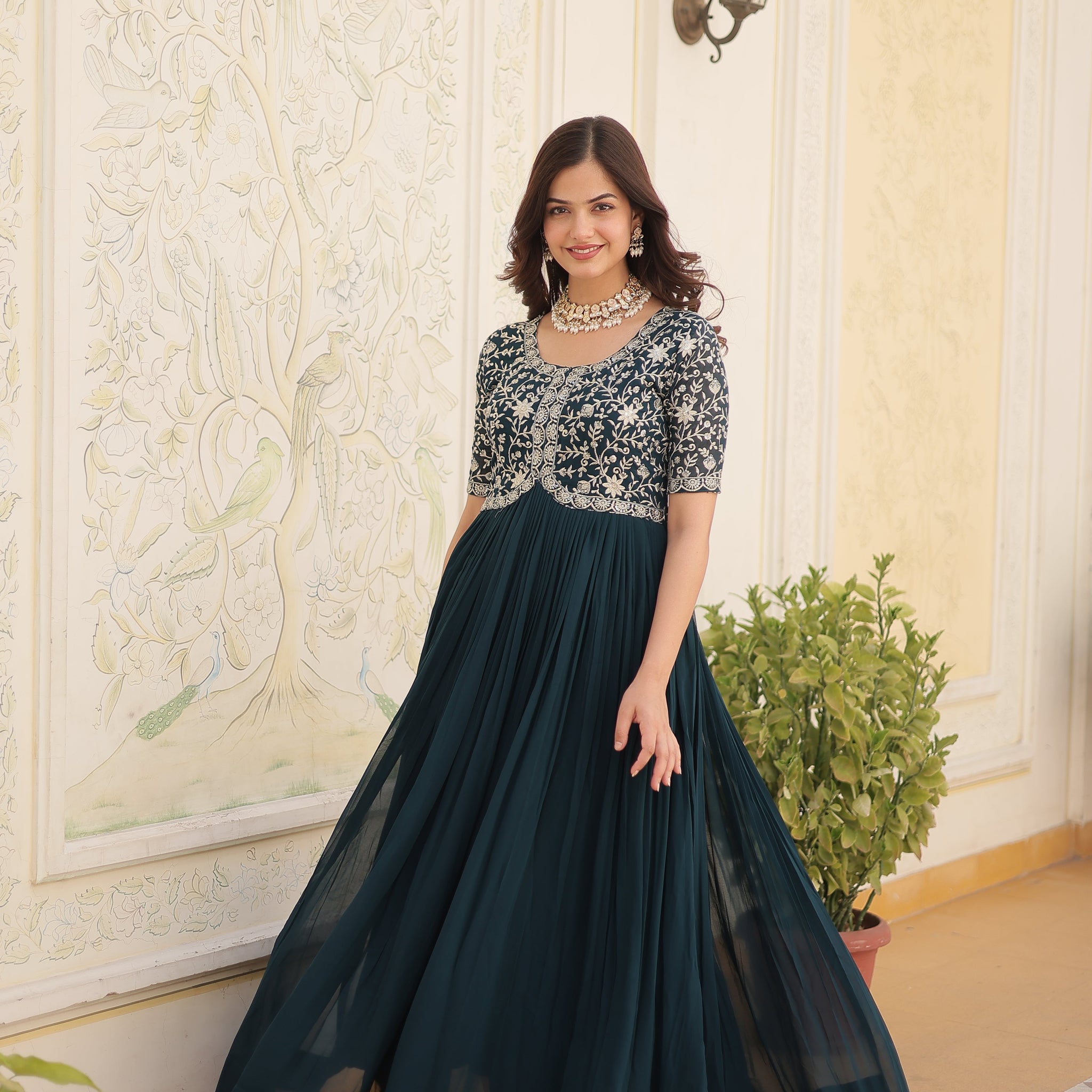 Classy Faux Georgette Trending Heavy Work Fully Stitched Gown