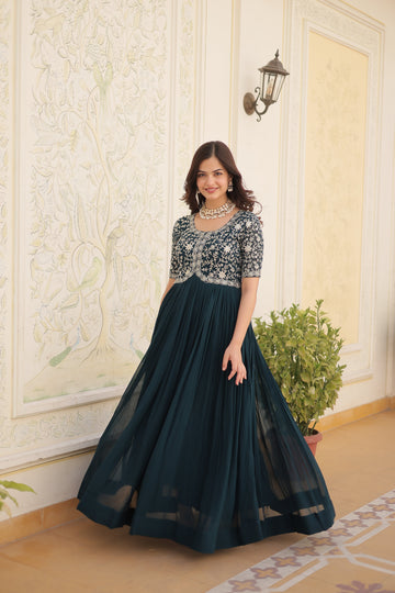 Classy Faux Georgette Trending Heavy Work Fully Stitched Gown