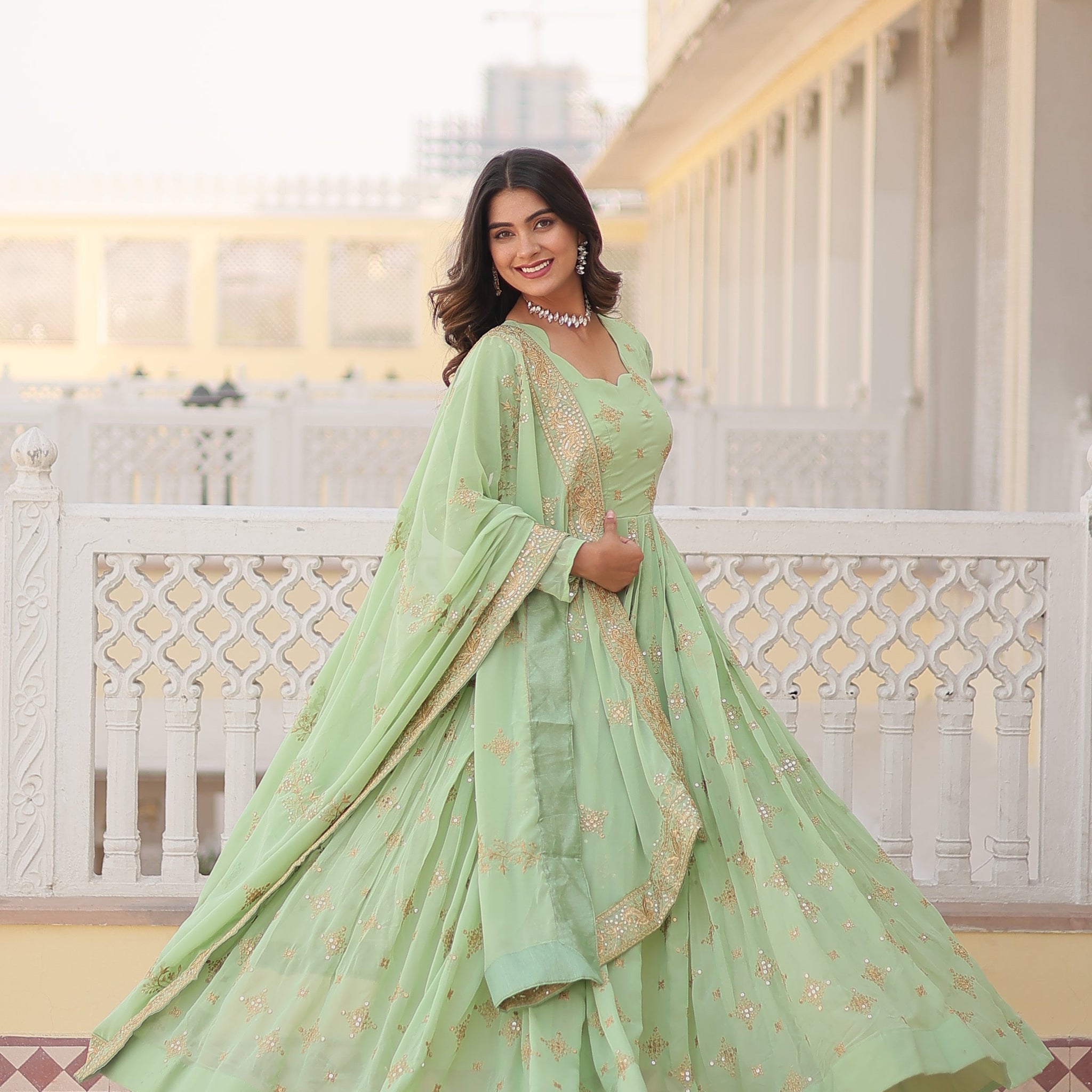 Arresting Embroidered Anarkali Gown With Dupatta