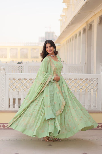 Arresting Embroidered Anarkali Gown With Dupatta