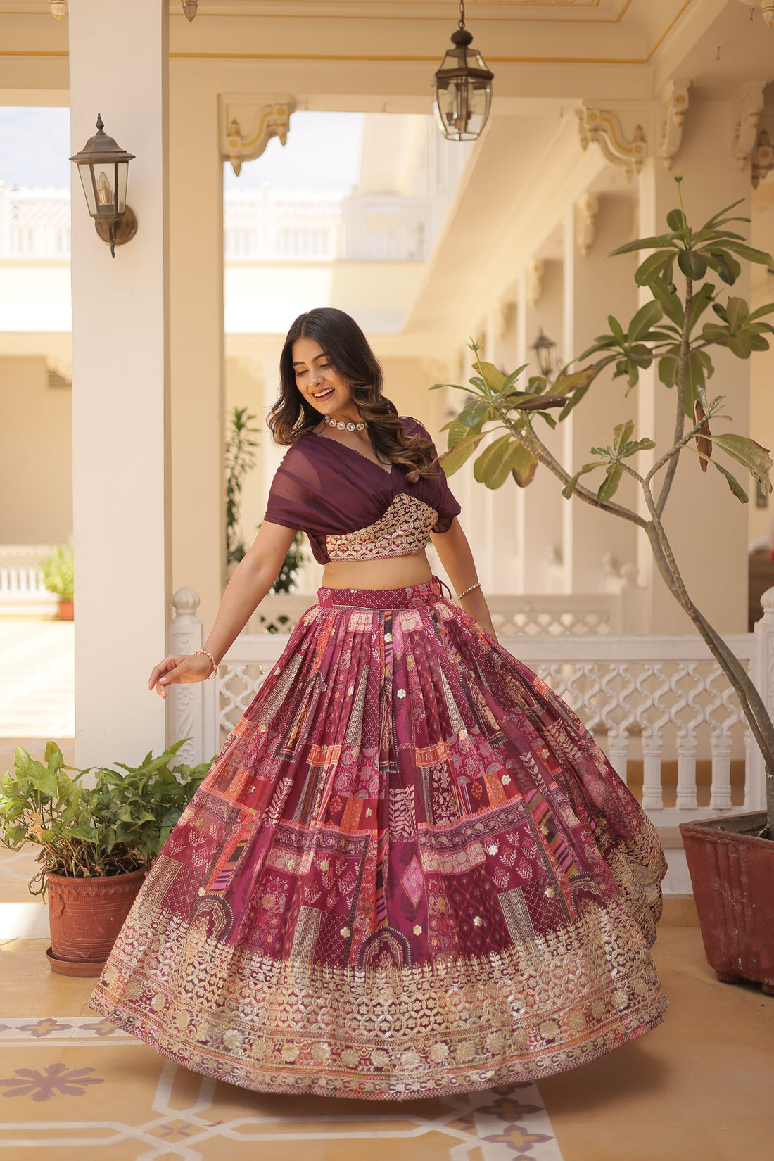Gorgeously Russian Silk Indo Western Crop Top Lehenga Choli