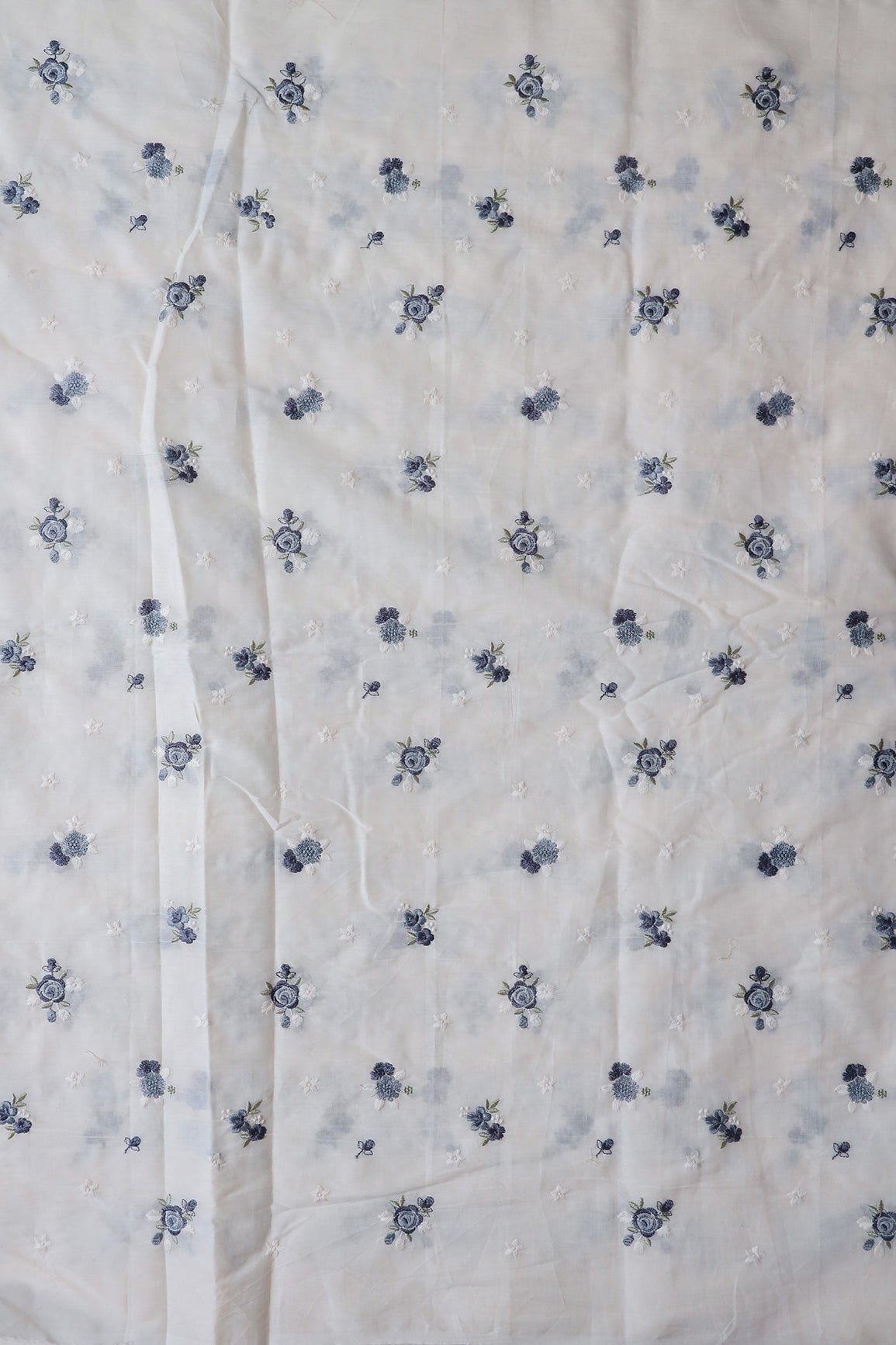 AIzaSyBcstauz-XMPRhEY21AUzeo032pxrXB5Ug - Grey And White Thread Small Floral Embroidery On Off White Organic Cotton Fabric