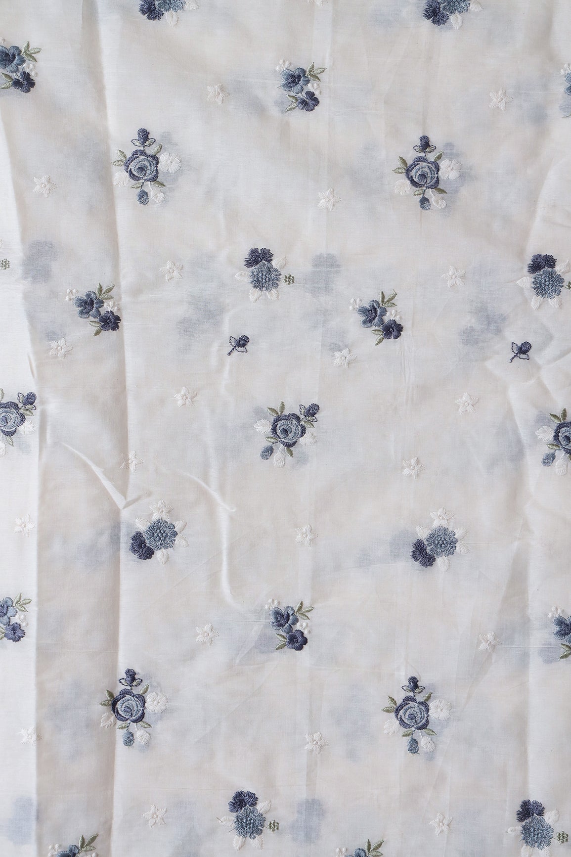AIzaSyBcstauz-XMPRhEY21AUzeo032pxrXB5Ug - Grey And White Thread Small Floral Embroidery On Off White Organic Cotton Fabric