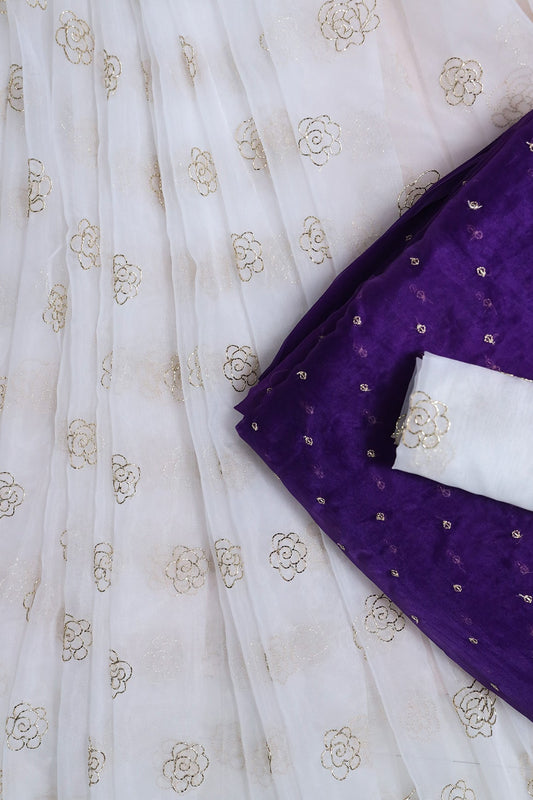 AIzaSyBcstauz-XMPRhEY21AUzeo032pxrXB5Ug - Cut Dana Embroidery on Dyeable Organza Unstitched Lehenga Set(3 Piece)