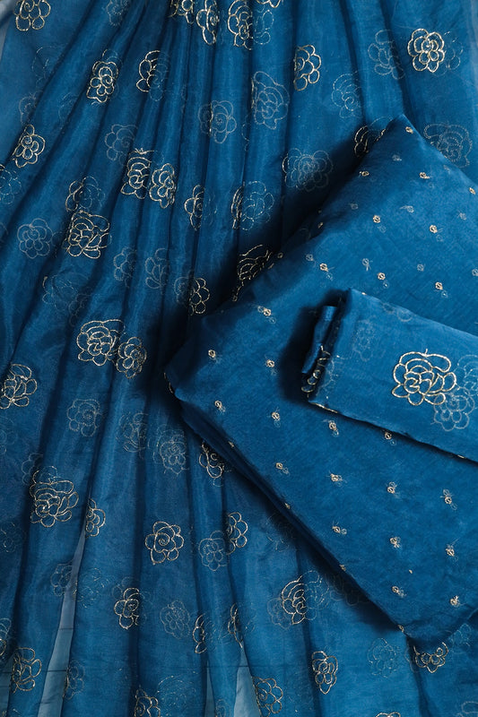 Rama Organza Unstitched Lehenga Set Fabric (3 Piece)