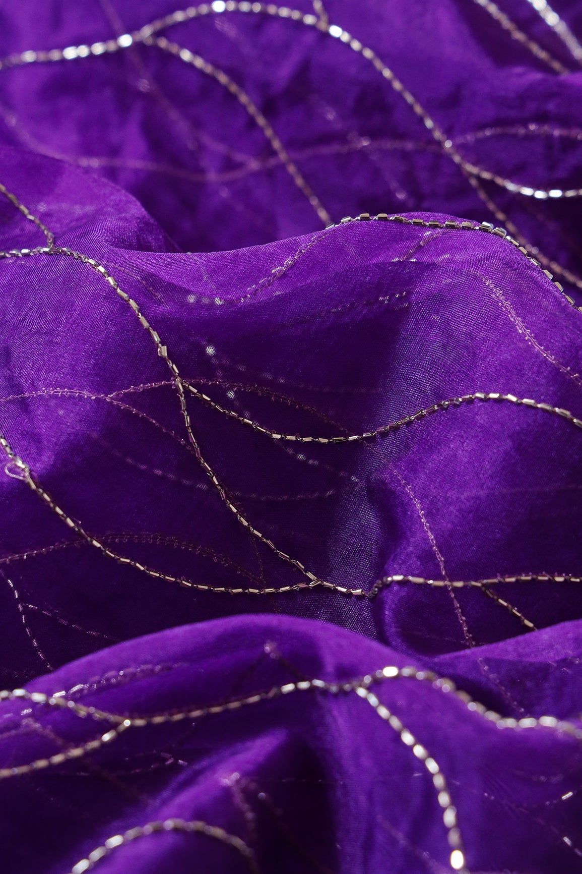 AIzaSyBcstauz-XMPRhEY21AUzeo032pxrXB5Ug - Cut Dana Beads Wonderful Wavy Embroidery On Purple Organza Fabric