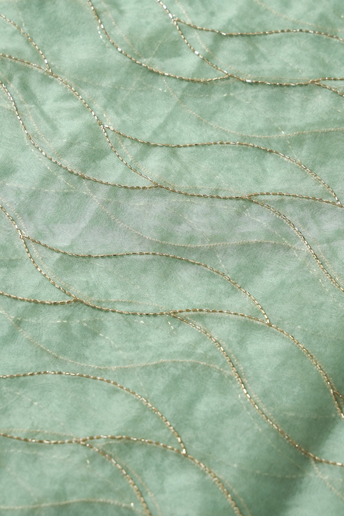 AIzaSyBcstauz-XMPRhEY21AUzeo032pxrXB5Ug - Cut Dana Beads Wonderful Wavy Embroidery On Olive Organza Fabric