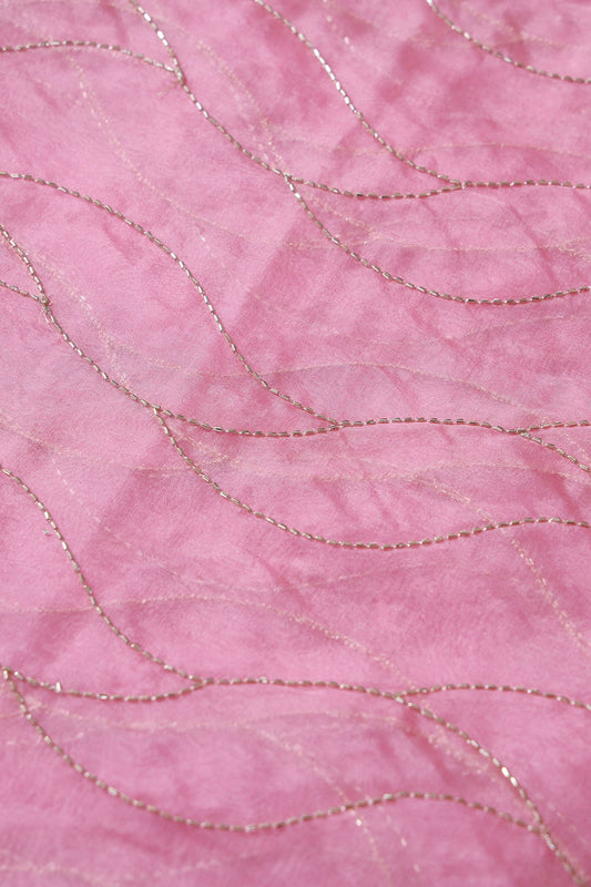 AIzaSyBcstauz-XMPRhEY21AUzeo032pxrXB5Ug - Cut Dana Beads Wonderful Wavy Embroidery On Gajri Pink Organza Fabric