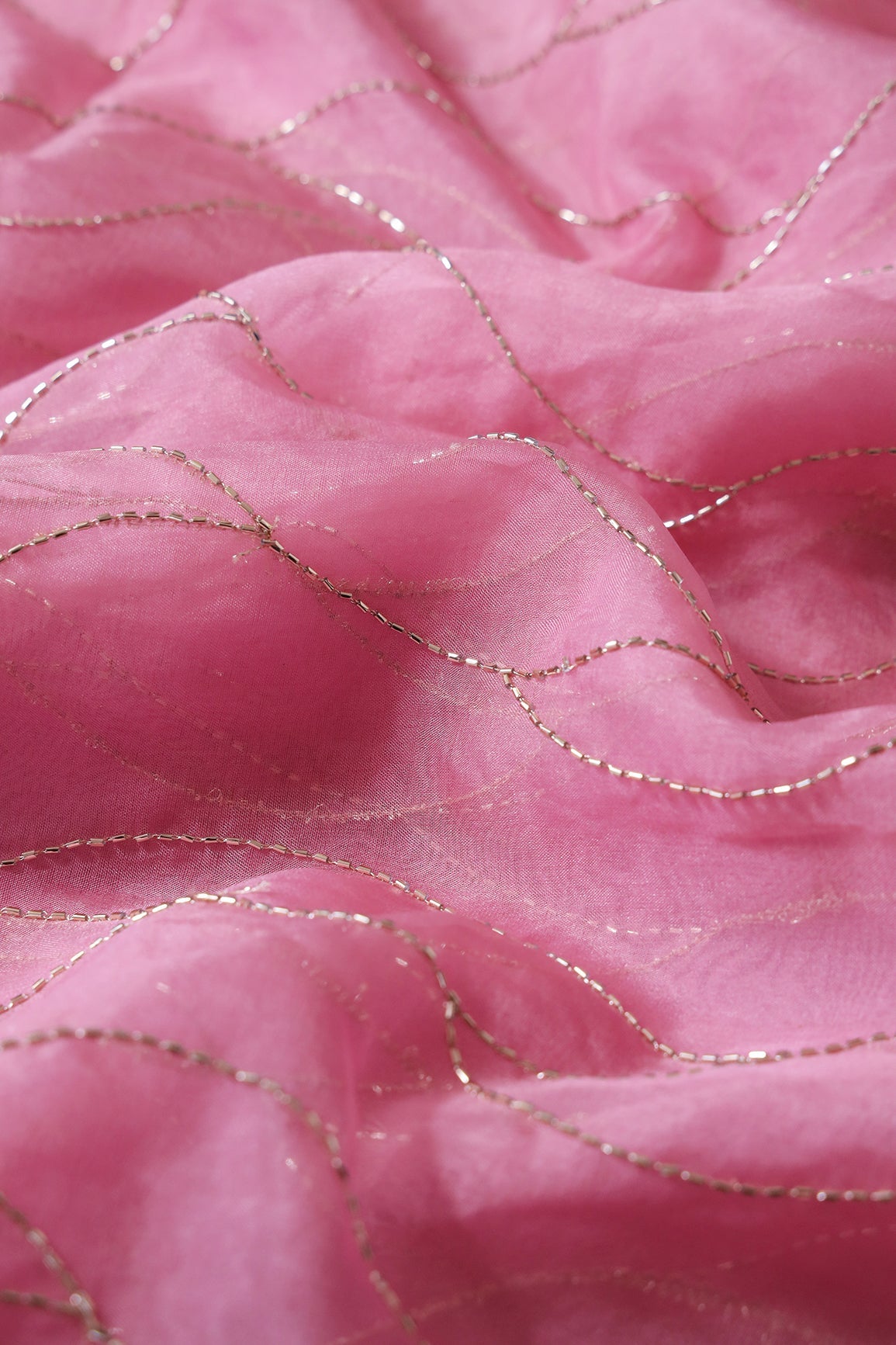 AIzaSyBcstauz-XMPRhEY21AUzeo032pxrXB5Ug - Cut Dana Beads Wonderful Wavy Embroidery On Gajri Pink Organza Fabric