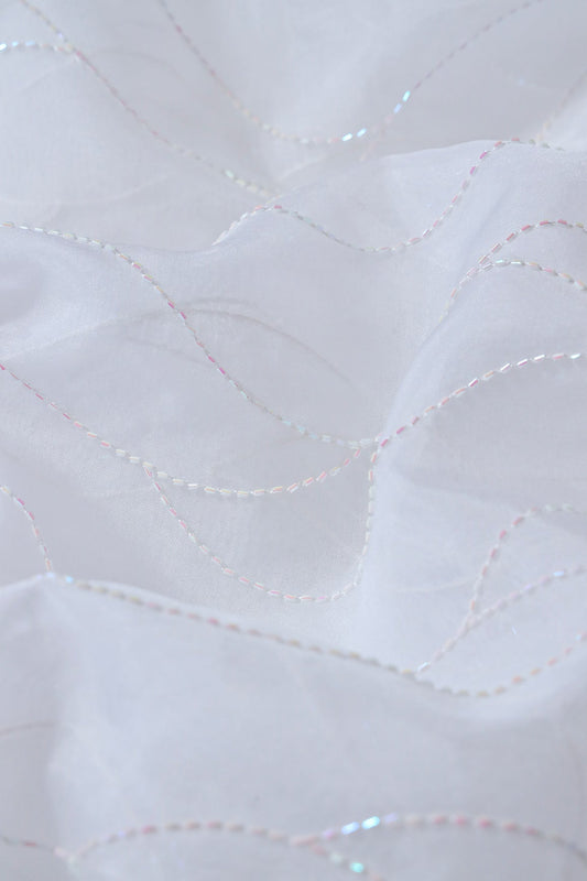 AIzaSyBcstauz-XMPRhEY21AUzeo032pxrXB5Ug - Cut Dana Beads Wonderful Wavy Embroidery On White Dyeable Organza Fabric