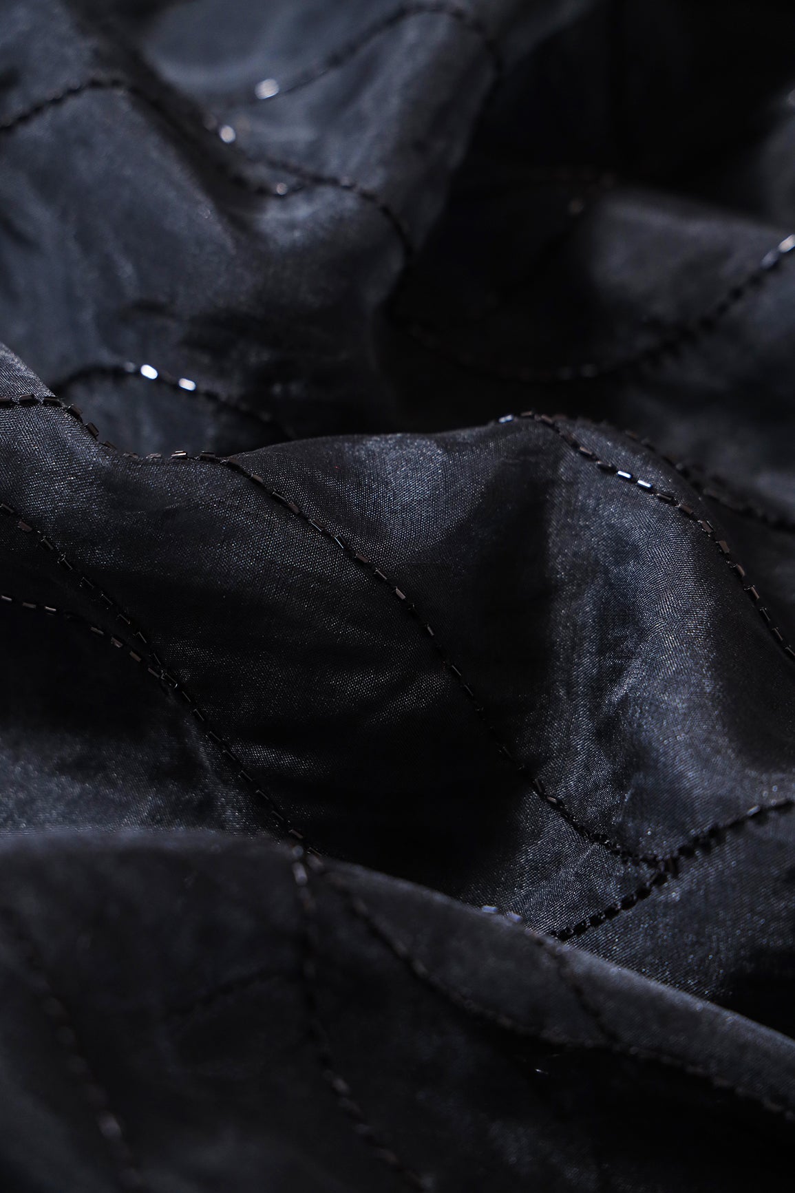 AIzaSyBcstauz-XMPRhEY21AUzeo032pxrXB5Ug - Cut Dana Beads Wonderful Wavy Embroidery On Black Organza Fabric