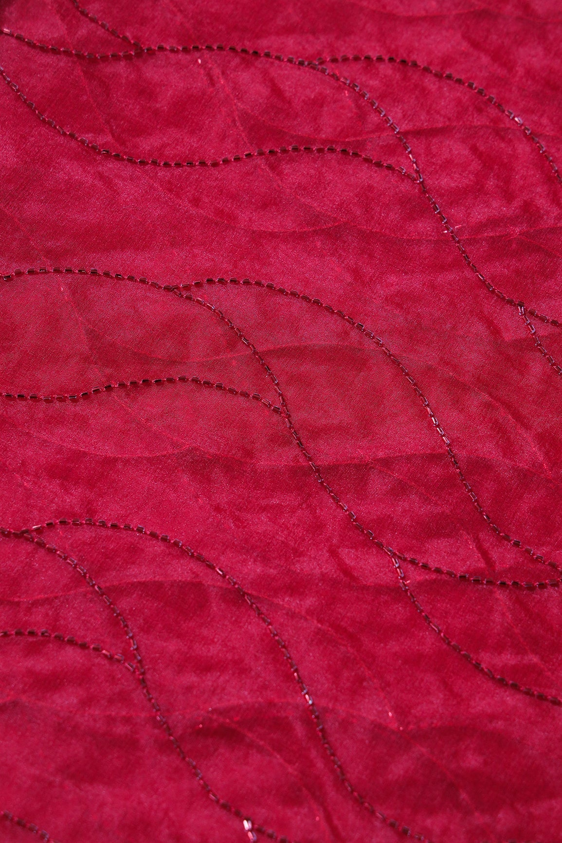 AIzaSyBcstauz-XMPRhEY21AUzeo032pxrXB5Ug - Cut Dana Beads Wonderful Wavy Embroidery On Red Organza Fabric