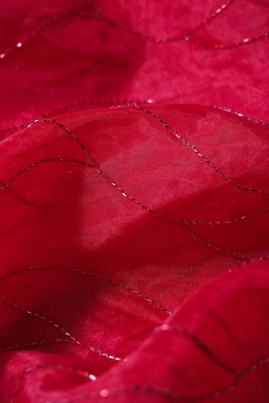 Red Cut Dana Beads Wavy Embroidery Unstitched Suit Set (3 Piece)