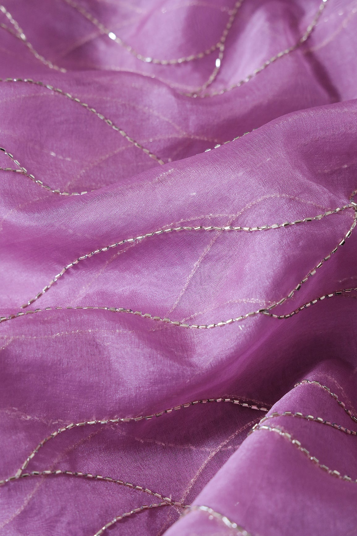 AIzaSyBcstauz-XMPRhEY21AUzeo032pxrXB5Ug - Cut Dana Beads Wonderful Wavy Embroidery On Lavender Organza Fabric