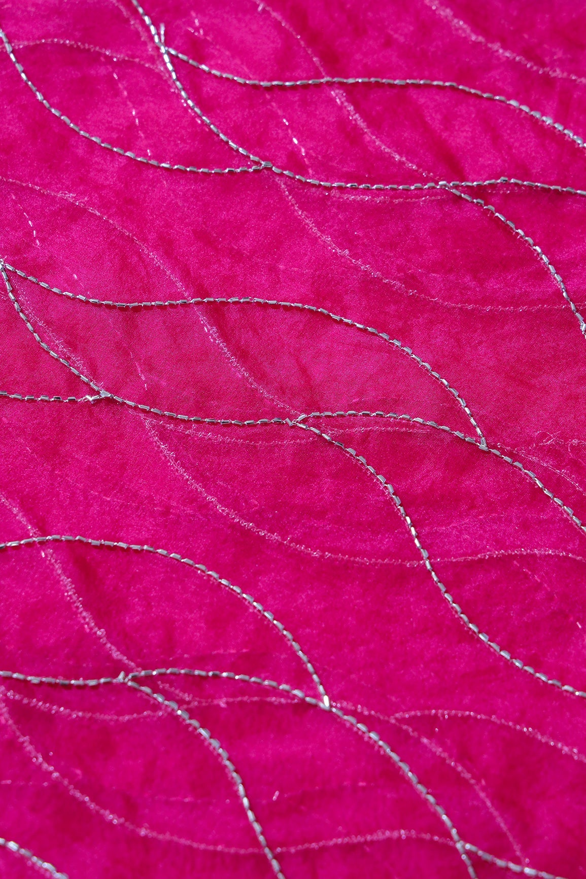 AIzaSyBcstauz-XMPRhEY21AUzeo032pxrXB5Ug - Cut Dana Beads Wonderful Wavy Embroidery On Fuchsia Organza Fabric