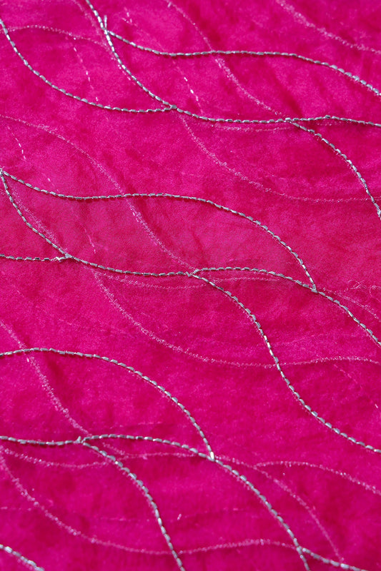 AIzaSyBcstauz-XMPRhEY21AUzeo032pxrXB5Ug - Cut Dana Beads Wonderful Wavy Embroidery On Fuchsia Organza Fabric