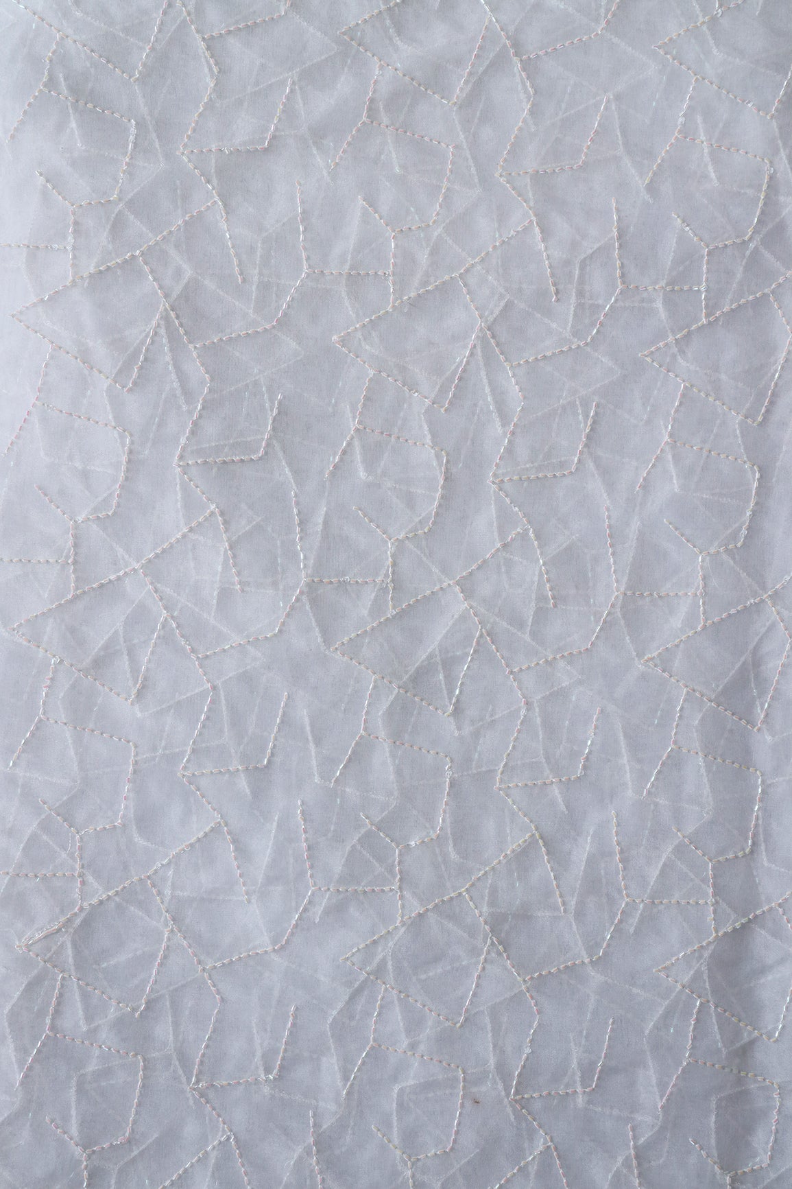 AIzaSyBcstauz-XMPRhEY21AUzeo032pxrXB5Ug - Cut Dana Beads Appealing Abstract Embroidery On White Dyeable Organza Fabric