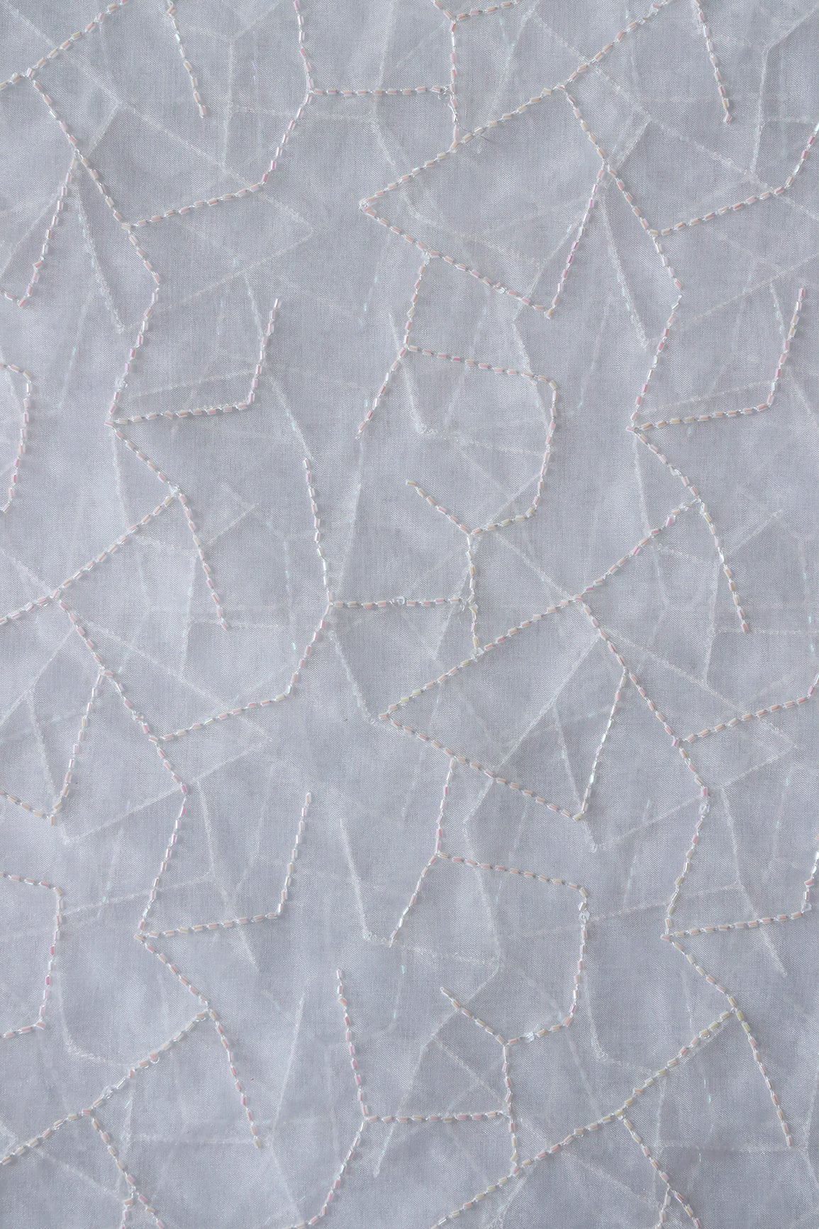 AIzaSyBcstauz-XMPRhEY21AUzeo032pxrXB5Ug - Cut Dana Beads Appealing Abstract Embroidery On White Dyeable Organza Fabric