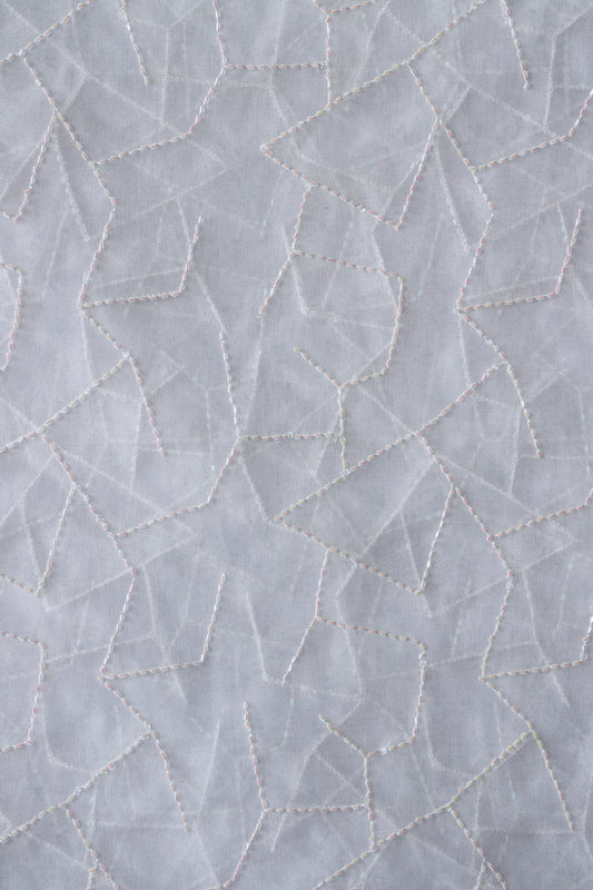 AIzaSyBcstauz-XMPRhEY21AUzeo032pxrXB5Ug - Cut Dana Beads Appealing Abstract Embroidery On White Dyeable Organza Fabric