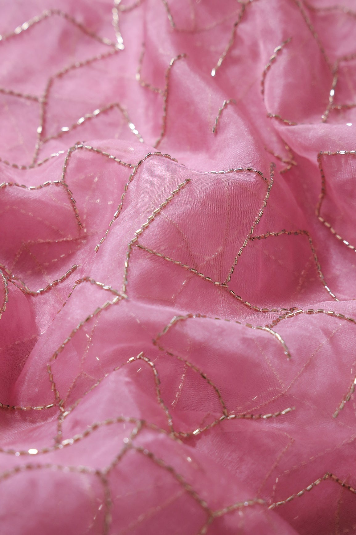 AIzaSyBcstauz-XMPRhEY21AUzeo032pxrXB5Ug - Cut dana Beads On Gajri Pink Organza Unstitched Lehenga Set Fabric (3 Piece)