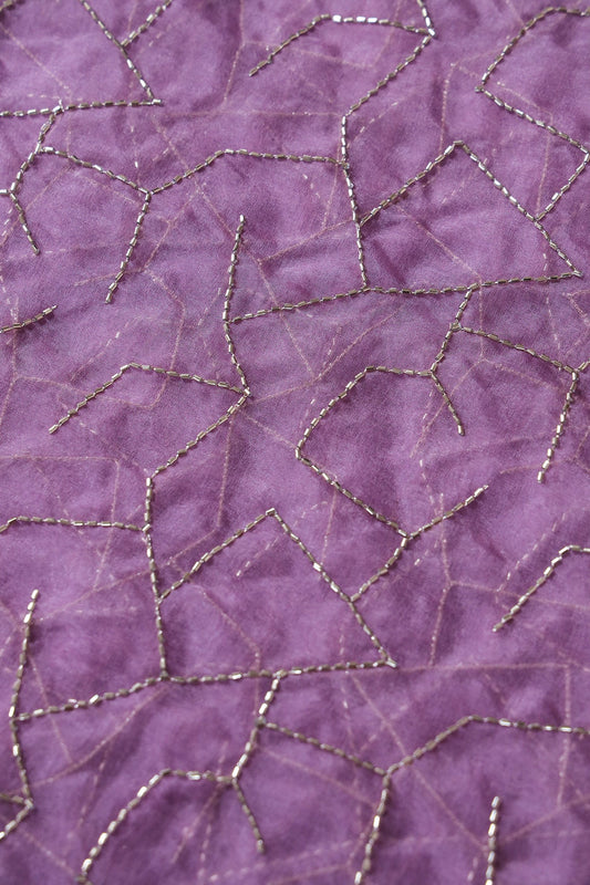 AIzaSyBcstauz-XMPRhEY21AUzeo032pxrXB5Ug - Cut Dana Beads Appealing Abstract Embroidery On Lavender Organza Fabric