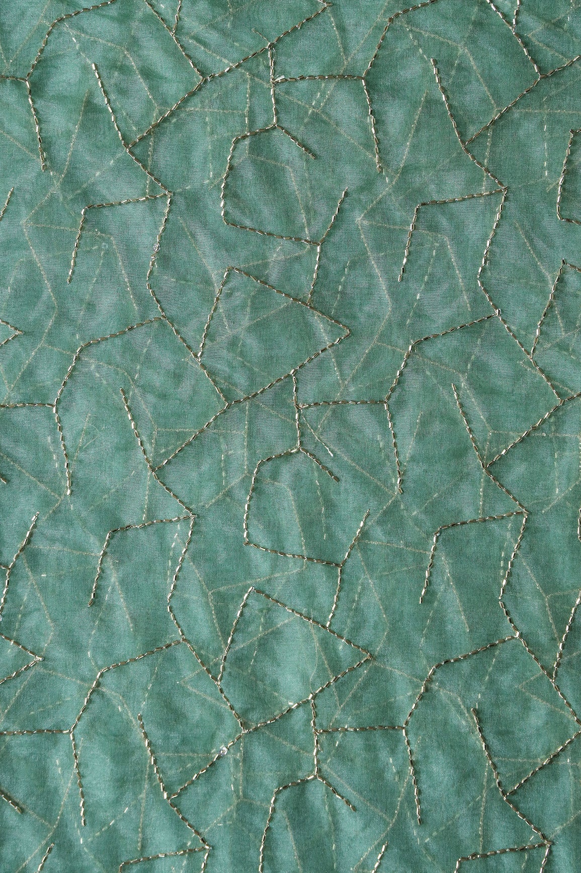 AIzaSyBcstauz-XMPRhEY21AUzeo032pxrXB5Ug - Cut Dana Beads Appealing Abstract Embroidery On Olive Organza Fabric