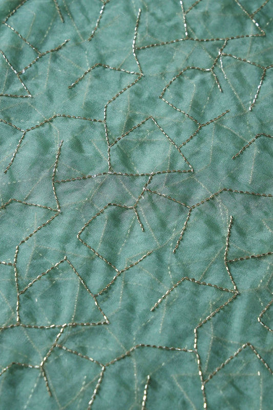 AIzaSyBcstauz-XMPRhEY21AUzeo032pxrXB5Ug - Cut Dana Beads Appealing Abstract Embroidery On Olive Organza Fabric