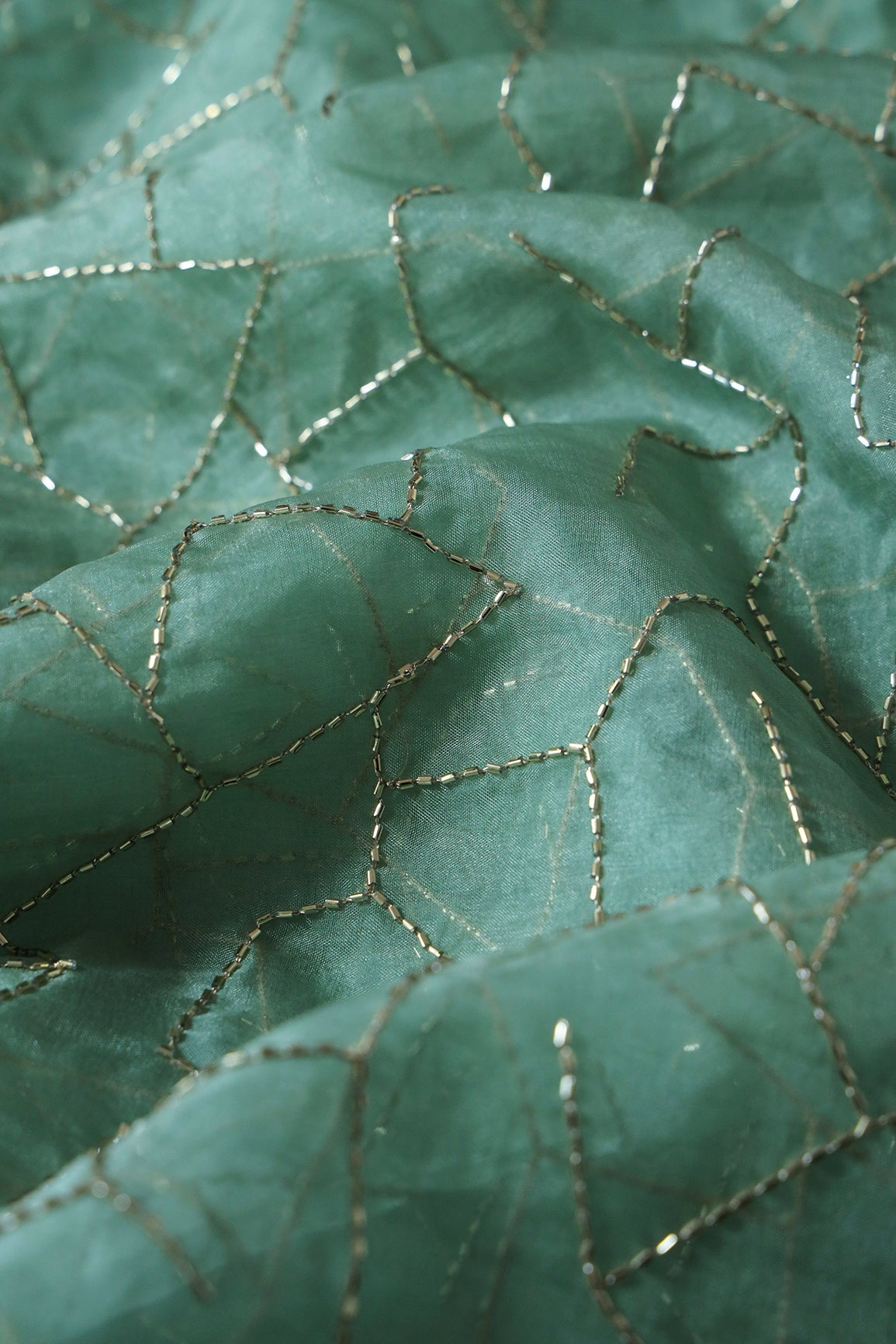 AIzaSyBcstauz-XMPRhEY21AUzeo032pxrXB5Ug - Cut Dana Beads Appealing Abstract Embroidery On Olive Organza Fabric