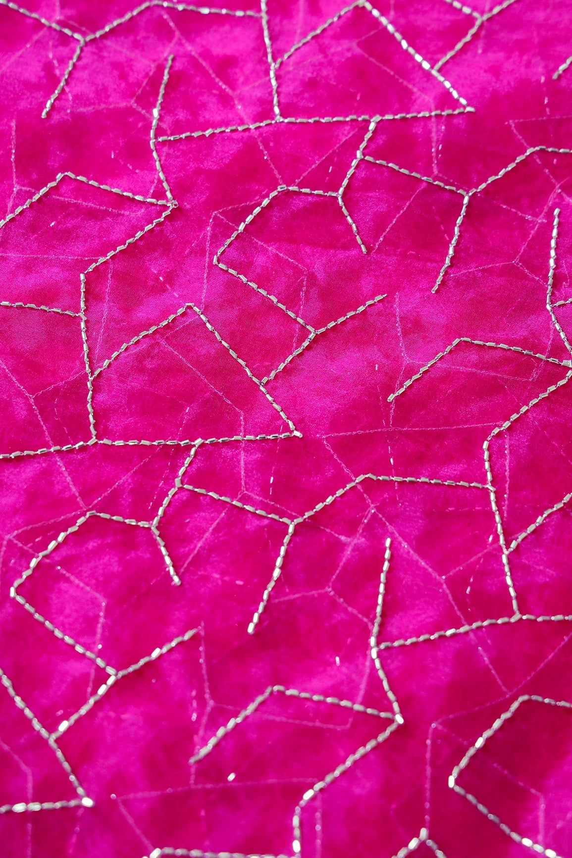 AIzaSyBcstauz-XMPRhEY21AUzeo032pxrXB5Ug - Cut Dana Beads Appealing Abstract Embroidery On Fuchsia Organza Fabric