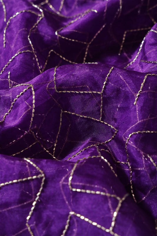 AIzaSyBcstauz-XMPRhEY21AUzeo032pxrXB5Ug - Cut Dana Beads Appealing Abstract Embroidery On Purple Organza Fabric