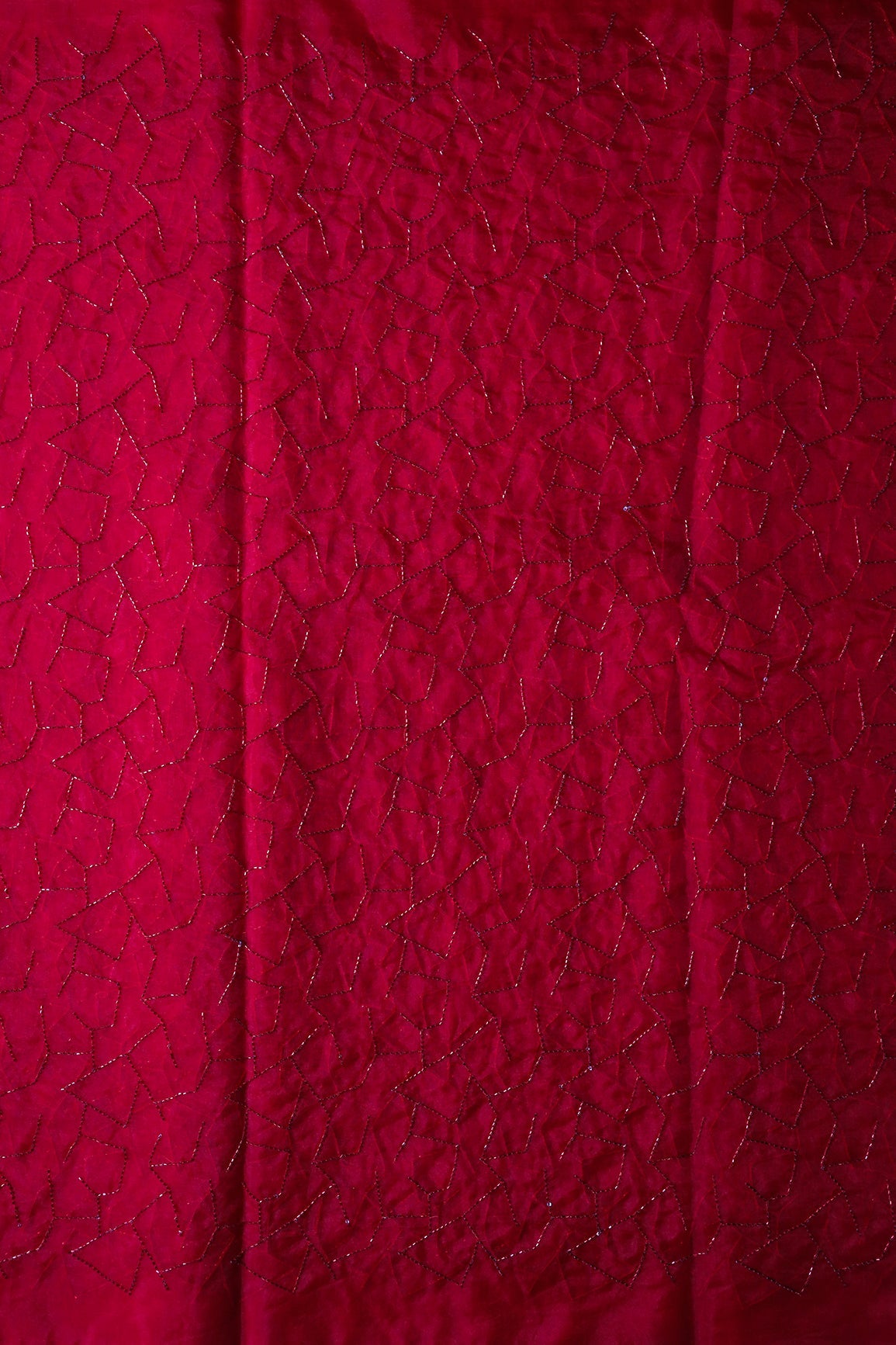 AIzaSyBcstauz-XMPRhEY21AUzeo032pxrXB5Ug - Cut Dana Beads Appealing Abstract Embroidery On Red Organza Fabric