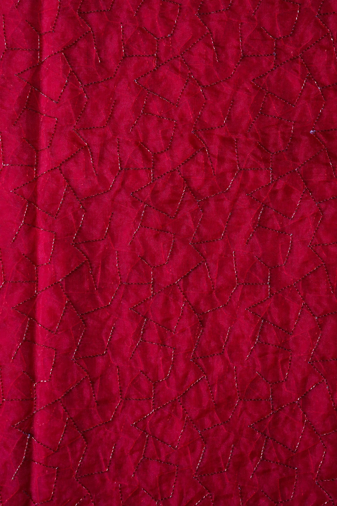 AIzaSyBcstauz-XMPRhEY21AUzeo032pxrXB5Ug - Cut Dana Beads Appealing Abstract Embroidery On Red Organza Fabric