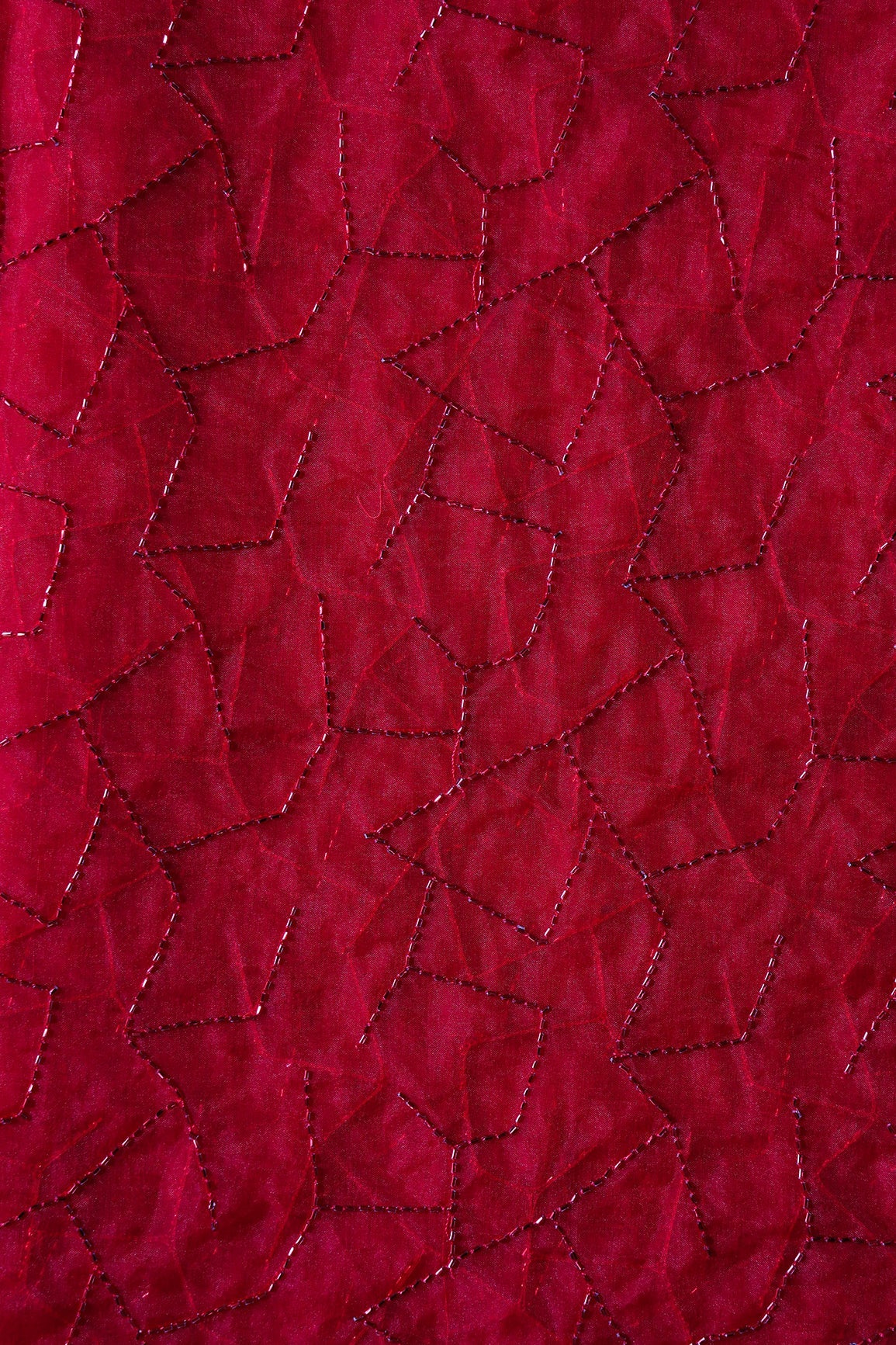 AIzaSyBcstauz-XMPRhEY21AUzeo032pxrXB5Ug - Cut Dana Beads Appealing Abstract Embroidery On Red Organza Fabric