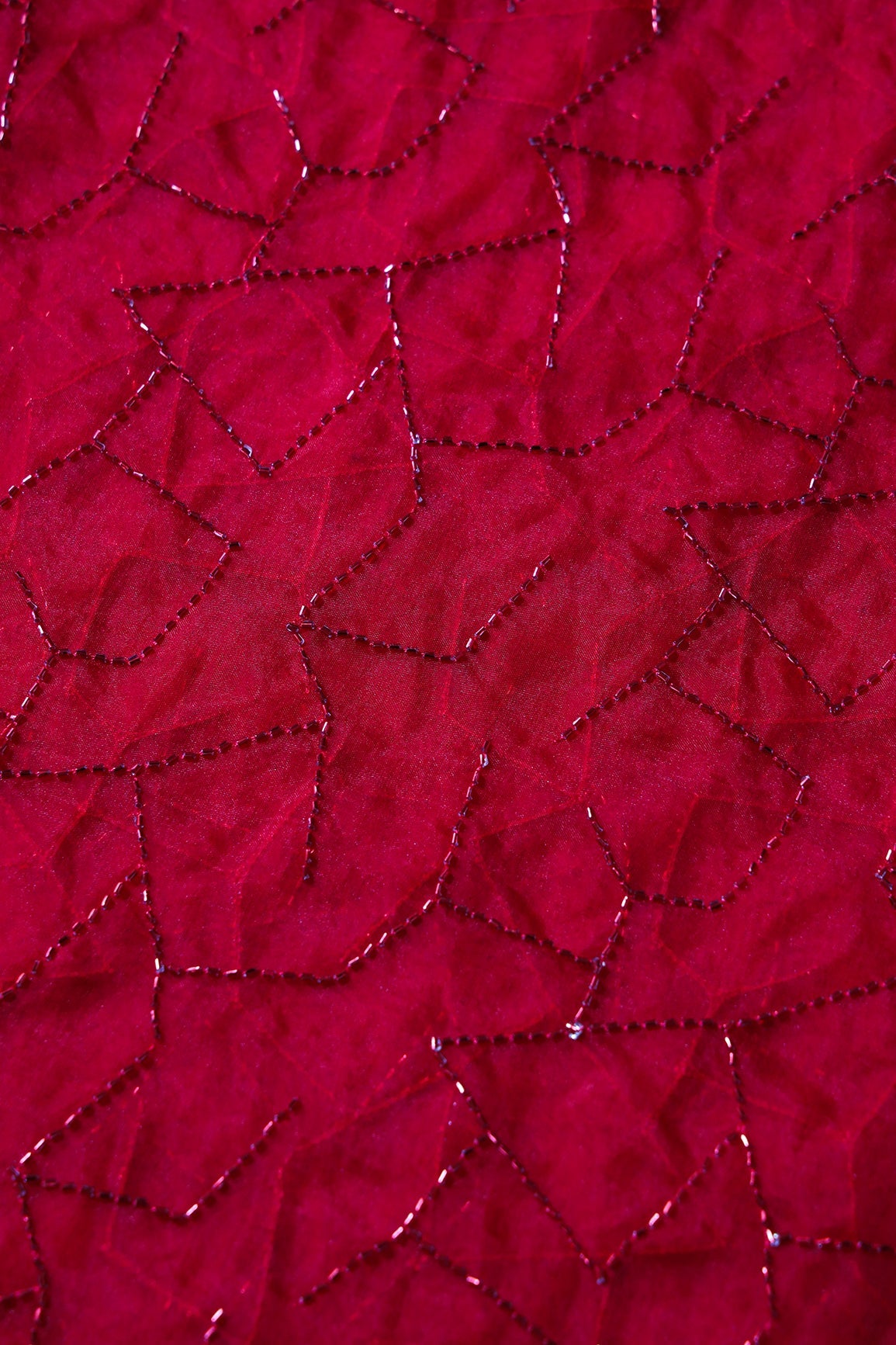 AIzaSyBcstauz-XMPRhEY21AUzeo032pxrXB5Ug - Cut Dana Beads Appealing Abstract Embroidery On Red Organza Fabric