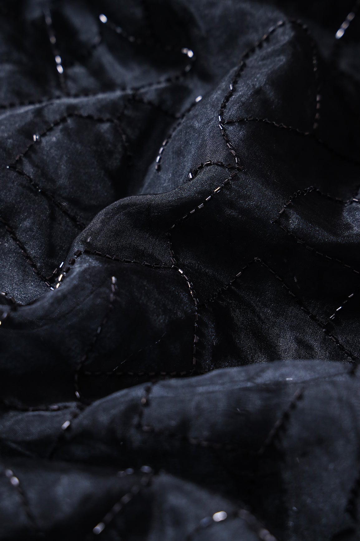 AIzaSyBcstauz-XMPRhEY21AUzeo032pxrXB5Ug - Cut Dana Beads Appealing Abstract Embroidery On Black Organza Fabric